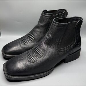 Booker Chelsea Wide Square Toe Western Boot Mens US 11 EE Black Leather 10031453